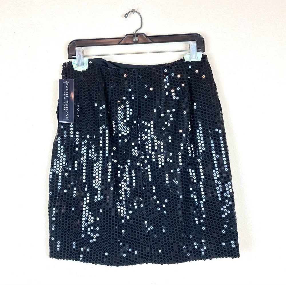Harris Wallace Black Sequin Pencil Skirt